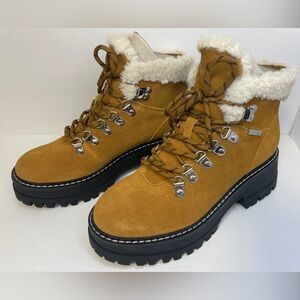 Calvin Klein Women Kristel Faux Fur Lace-up Heel Ankle Boots Shoes Lt Brown 6.5M